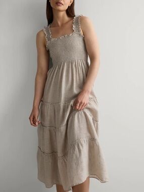 Quince 100% European Linen Smocked Midi Dress Size Large Purple